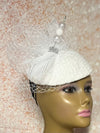 White Tweed Half Hat Fascinator for weddings, church, tea parties and special occasions