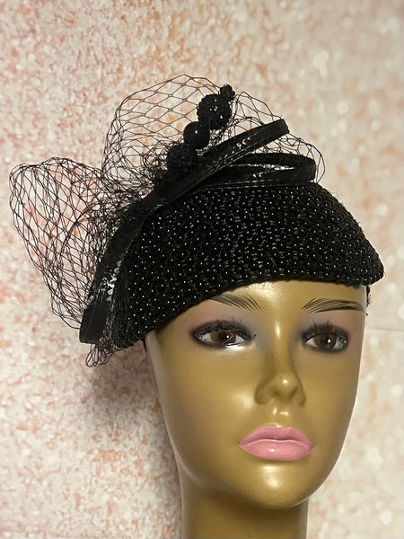 Black Bead Fascinator Half Hat for weddings, church and special occasions, Gift for Mom, Sister, Wife, Her