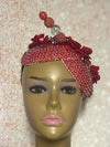 Red Flower Beaded Double Teardrop Fascinator Hat, Church and Special Occasion Headwear