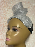 Silver Rhinestone Sequin Headband Fascinator Half Hat, Church Head Covering with Bow