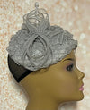 Gray and Silver Fascinator Half Hat for Church, Tea Party, Weddings and Special Occasions