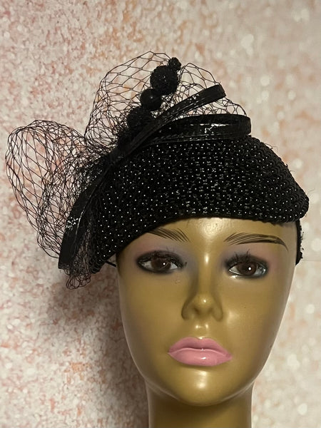 Black Bead Fascinator Half Hat for weddings, church and special occasions, Gift for Mom, Sister, Wife, Her