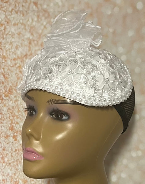 White Pearl Fascinator Half Hat for Church, Weddings and other Special Occasions