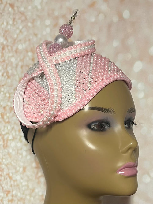 Pink and White Beaded hat for Church, Wedding, Mother of the Bride, Head Covering, Tea Parties and other special occasions