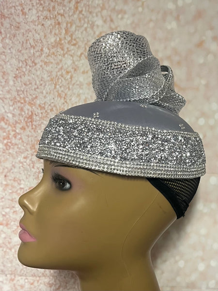 Silver Rhinestone Crystal Bling Fascinator Hat for Church, Weddings, Tea Parties, and Other Special Occasions