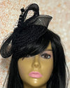 Black Sequin Lace Small Button Fascinator Half Hat for Church Head Covering, Weddings, Tea Parties and  Other Special Occasions