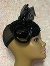 Black Small Sequin Button Fascinator Half Hat for Church Head Covering, Weddings, Tea Parties and  Other Special Occasions