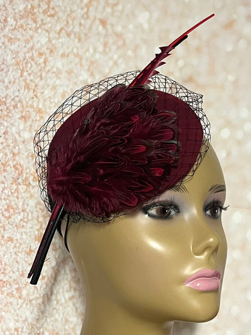 Burgundy Fascinator Cocktail Half Hat for Church, Weddings, Tea Parties and other special occasions