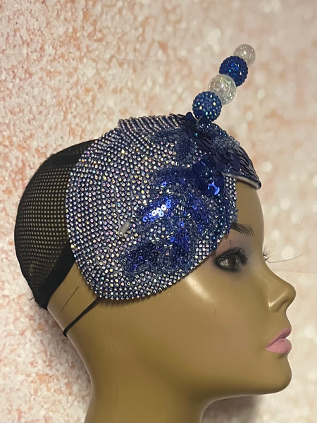 Blue Double Cup Beaded hat for Church, Weddings, Tea Parties, and other special occasions