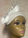 White Beaded Pearl Half Hat Fascinator with Bow for weddings, church and special occasions, Gift for Mom, Sister, Wife, Her