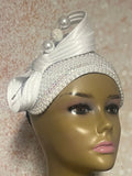 White Beaded Pearl Half Hat Fascinator with Bow for weddings, church and special occasions, Gift for Mom, Sister, Wife, Her