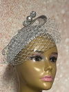 Silver Rhinestones Crystal Bling Teardrop Fascinator Half Hat for Church, Tea Parties, Weddings and other special occasions