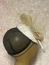 Cream and Gold Button Fascinator Half Hat for Church Head Covering, Tea Party, Wedding and Other Special Occasions