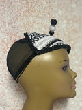 Black and White Beaded Lace Fascinator Half Hat for Church