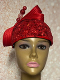 Red Beaded Lace Half Hat Fascinator for weddings, church, and special occasions, Gift for Mom, Sister, Wife, Her