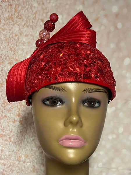 Red Beaded Lace Half Hat Fascinator for weddings, church, and special occasions, Gift for Mom, Sister, Wife, Her