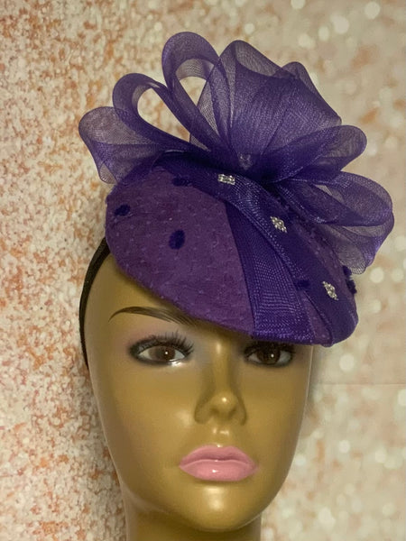 Purple Sequins and Rhinestones Half hat for Church, Wedding, Mother of the Bride, Head Covering, Tea Parties and other special occasions