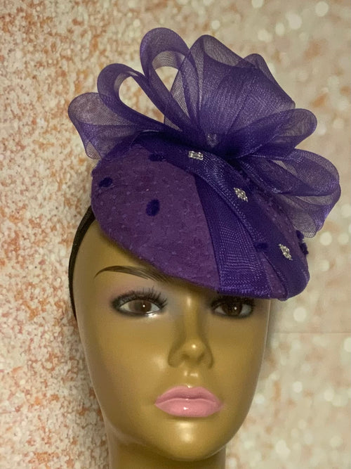 Purple Suede Fascinator Half Hat