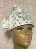 White Beaded Half Hat Fascinator for Church and Special Occasion Headwear