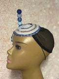Beaded Double Teardrop Fascinator Hat, Royal Blue, Light Blue, Special Occasion Headwear
