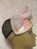 Pink, Gold, and Offwhite Multicolor Fascinator Half Hat, Church Head Covering, Tea Parties Weddings and other special occasion