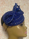 Blue and Round Beaded Rhinestone Fascinator for Church, Cobalt Blue Half Hat for Tea Parties, Weddings and Special Occasions