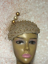 Gold Beaded Fascinator Half Hat for Church, Tea Parties, Weddings and other special occasions