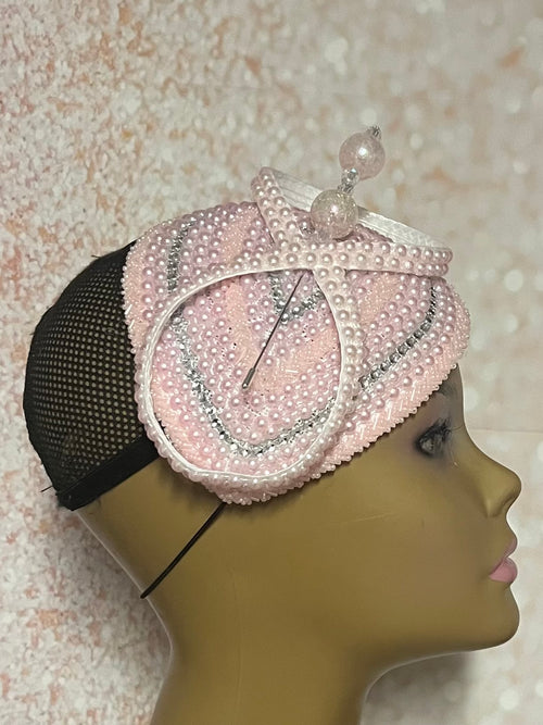 Pink Rhinestone Beaded Teardrop  Fascinator, Church, Weddings and other events