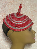 Red and Silver Beaded Half Hat Fascinator for weddings, church and special occasions, Gift for Mom, Sister, Wife, Her