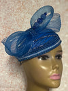 Royal Blue Beaded Fascinator hat with bow for church, tea parties and special occasions