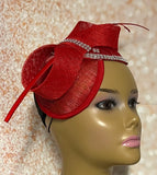 Red Sinamay Fascinator Half Hat, Weddings, Church, Tea Parties, and other Special Occasions