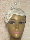 White Teardrop Double Cup Half Hat Fascinator for weddings, church, tea parties and special occasions