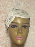 White Teardrop Double Cup Half Hat Fascinator for weddings, church, tea parties and special occasions
