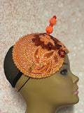 Orange Double Cup Rhinestone Crystal Bling Fascinator | Teardrop Half Hat