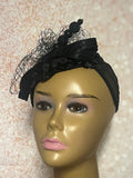 Black Satin Flower Petal Fascinator Half Hat, Weddings, Church, Tea Parties, and other Special Occasions