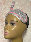 Pink and Silver Beaded Fascinator Half Hat, Church Head Covering