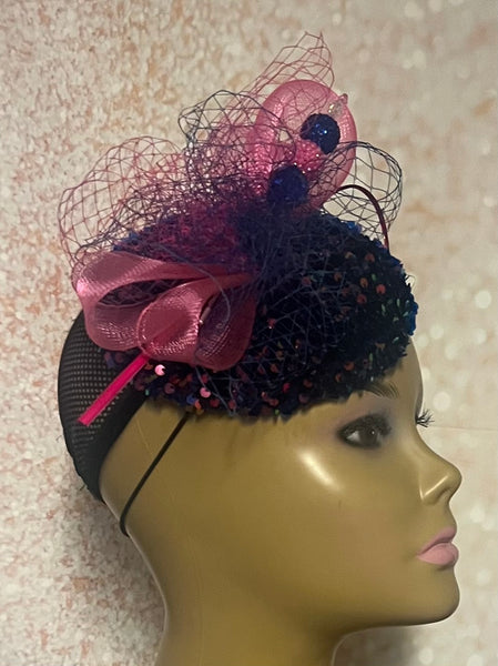 Pink and blue sequins and Rhinestones hat for Church, Wedding, Mother of the Bride, Head Covering, Tea Parties and other special occasions