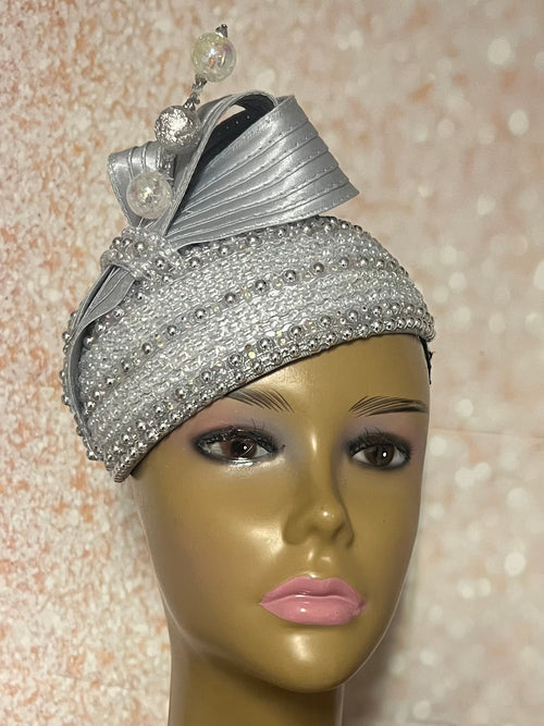 Silver/Gray Beaded Bling Fascinator Hat for Church, Weddings, Tea Parties, and Other Special Occasions