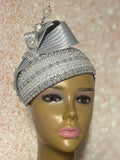 Silver/Gray Beaded Bling Fascinator Hat for Church, Weddings, Tea Parties, and Other Special Occasions