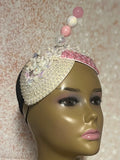 Pink and Off-White Iridescent Rhinestone Double Teardrop Beaded Fascinator