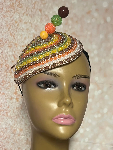 Peach Pink Beaded Hat for Church, Wedding, Tea Parties and special occasions