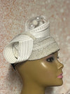 White Pearl Rhinestone Beaded  Three Quarter/Half Hat with Bow for weddings, church and special occasions, Gift for Mom, Sister, Wife