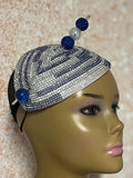 Blue and Silver Bling Teardrop Fascinator Half Hat for Church head covering, Tea Party, Wedding, and other Special Occasions