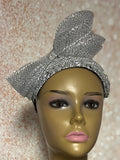 Silver Rhinestone Sequin Headband Fascinator Half Hat, Church Head Covering with Bow