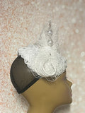 White Braided Sinamay Bow Fascinator Half Hat for Church Head Covering, Tea Parties and Other Special Occasions