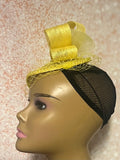 Yellow Sinamay Teardrop Fascinator: Church, Tea Party Headwear
