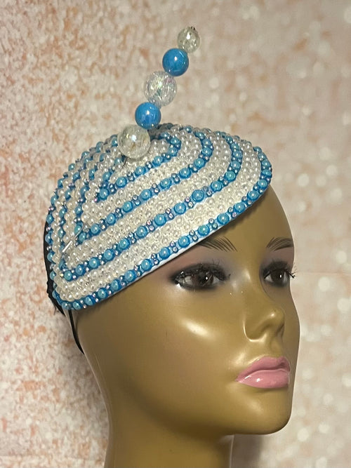 Blue Beaded Teardrop Fascinator Half Hat, Sky Blue Church and Special Occasion Headpiece