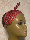 Red Beaded Crystal Fascinator Headband Half Hat, Church and Special Occasion Headpiece