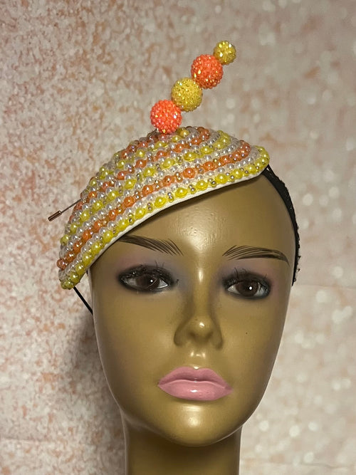 Orange and Yellow Bead Multicolor Fascinator | Teardrop Half Hat