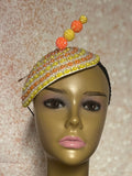 Orange and Yellow Bead Multicolor Fascinator | Teardrop Half Hat